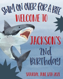 Birthday Shark bite Welcome Sign: Birthday Shark bite 7x5