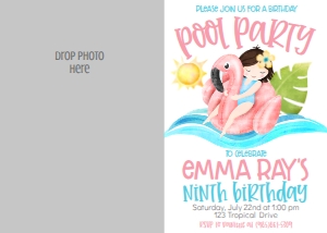 Birthday Flamingo float Pool Party Photo Invite: Birthday Flamingo float Pool Party