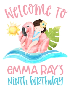 Birthday Flamingo float Pool Party Welcome Sign: Birthday Flamingo float Pool Party