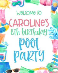 Birthday Pool Party Border Welcome Sign: Birthday Pool Party Border Invite