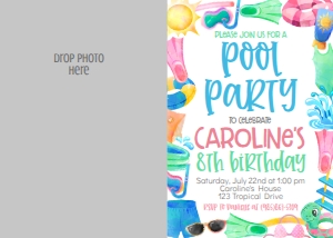 Birthday Pool Party Border Photo Invite: Birthday Pool Party Border Invite