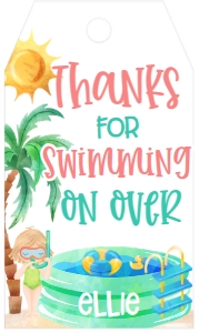 Birthday Pool Party Scuba Girl Favor Tag: Birthday Pool Party Scuba Girl