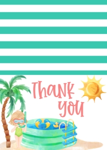 Birthday Pool Party Scuba Girl Thank You: Birthday Pool Party Scuba Girl