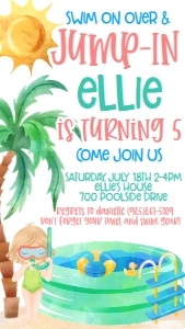 Birthday Pool Party Scuba Girl Text Invite: Birthday Pool Party Scuba Girl