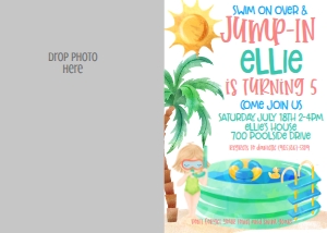 Birthday Pool Party Scuba Girl Photo Invite: Birthday Pool Party Scuba Girl