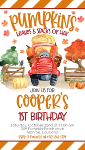 Birthday Farm Pumpkin Truck Text Invite: Birthday Farm Pumpkin Truck