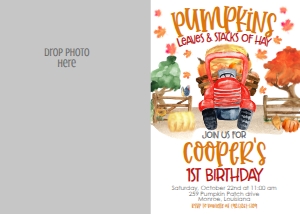 Birthday Farm Pumpkin Truck Photo Invite: Birthday Farm Pumpkin Truck
