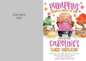 Birthday Farm Pumpkin Truck Pink Photo Invite: Birthday Farm Pumpkin Truck Pink