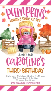Birthday Farm Pumpkin Truck Pink Text Invite: Birthday Farm Pumpkin Truck Pink