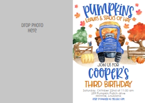Birthday Farm Pumpkin Truck Blue Photo Invite: Birthday Farm Pumpkin Truck Blue