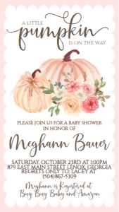 Baby Shower Blush Floral Pumpkin Text Invite: Baby Shower Blush Floral Pumpkin