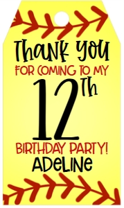 Birthday Number Softball Back Favor Tag: Birthday Number Softball Back