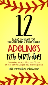 Birthday Number Softball Back Text Invite: Birthday Number Softball Back