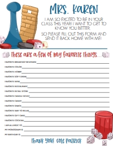 School Teacher Appreciation Favorite Things Board Games: School Teacher Appreciation Board Games Itinerary
