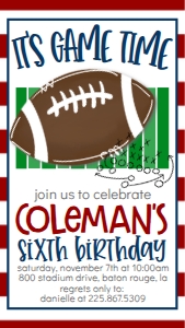 Birthday Football Stripes Text Invite: Birthday Football Stripes
