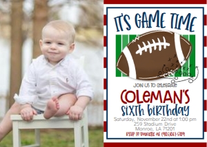 Birthday Football Stripes Photo Invite: Birthday Football Stripes