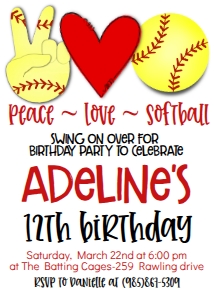 Peace Love Softball Birthday Invitation design preview