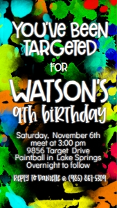 Custom Paint Ball Text invite: Paint Ball Invitation 5x7