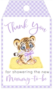 Baby Shower Mascot Tiger Gingham Favor Tag: Baby Shower Mascot Tiger Gingham