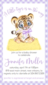 Baby Shower Mascot Tiger Gingham Text Invite: Baby Shower Mascot Tiger Gingham