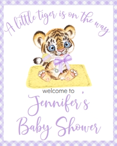 Baby Shower Mascot Tiger Gingham Welcome Sign: Baby Shower Mascot Tiger Gingham