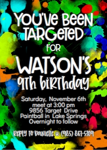 Paint Ball Invitation 5x7: Paint Ball Invitation 5x7