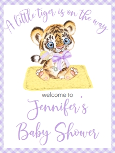 Baby Shower Mascot Tiger Gingham Welcome Sign 18x24: Baby Shower Mascot Tiger Gingham