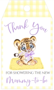 Baby Shower Mascot Tiger Yellow Favor Tag: Baby Shower Mascot Tiger yellow