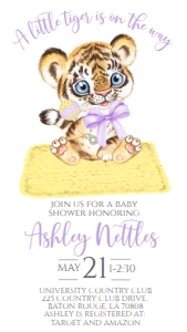 Baby Shower Mascot Tiger Yellow Text Invite: Baby Shower Mascot Tiger yellow