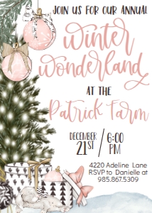 Christmas Winter Wonderland Pink Holiday Party Invite: Christmas Winter Wonderland Pink Holiday Party Invite