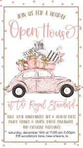 Christmas Open House Pink Car Gifts Text Invite: Christmas Open House Pink Car Gifts