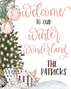 Christmas Winter Wonderland Pink Holiday Party Welcome Sign: Christmas Winter Wonderland Pink Holiday Party Invite