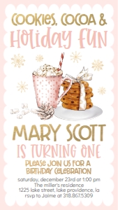 Christmas Birthday Cookies Cocoa Pink Text Invite: Christmas Birthday Cookies Cocoa Pink