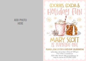 Christmas Birthday Cookies Cocoa Pink Photo Invite: Christmas Birthday Cookies Cocoa Pink