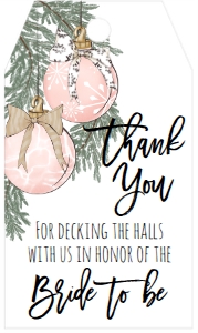 Christmas Bridal Shower Ornament Deck the Halls Pink Favor Tag: Christmas Bridal Shower Ornament Deck the Halls Pink