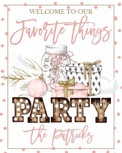 Christmas Party Pink Favorite Things Marquee Welcome Sign: Christmas Party Pink Favorite Things Marquee Invitation