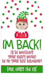 Christmas Elf I'm Back Behavior Favor Tag Girl: Christmas Elf I'm Back Behavior Favor Tag Girl