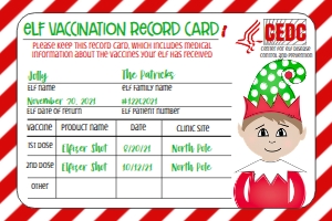 Christmas Elf Vax Card Boy or Girl Red no mask: Christmas Elf Welcome letter spdart