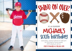 Birthday Baseball Trio 7x5 Photo Invite: Birthday Baseball Trio