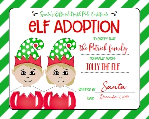Christmas Elf X2 Adoption Certificate Green: Christmas Elf Welcome Letter Elfx2 GreenBoys