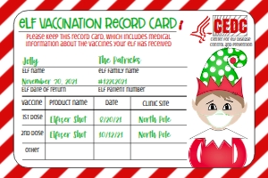 Christmas Elf Vax Card Boy or Girl Red w mask: Christmas Elf Welcome Letter Elf Quarantine RBM1