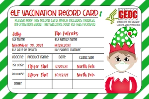 Christmas Elf Vax Card Boy or Girl Green w mask: Christmas Elf Welcome Letter Elfx2 Quarantine GBM1BS