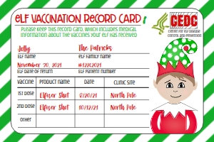 Christmas Elf Vax Card Boy or Girl Green no mask: Christmas Elf Welcome Letter Elfx2 GreenBoys