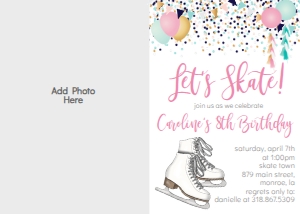 Birthday Ice Skating Photo Invite: Birthday Ice Skate Confetti Pink