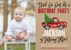 Birthday Christmas Truck Kraft Photo Invitation: Birthday Christmas Truck Kraft Invitation