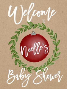 Baby Shower Christmas Kraft Red Ornament Welcome Sign 18x24: Christmas Baby Shower Red Ornament Invitation