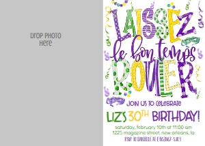 Mardi Gras Laissez Birthday Photo Invite: Mardi Gras Laissez Birthday Invite