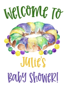 Mardi Gras Baby Shower New Krewe Welcome Sign 18x24: Mardi Gras King Cake Baby Shower New Krewe