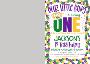 Mardi Gras Birthday King Crown 1st Birthday Photo Invite: Mardi Gras Birthday King Crown 1st Birthday