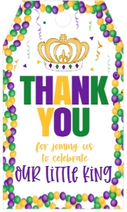 Mardi Gras Birthday King Crown 1st Birthday Favor Tag: Mardi Gras Birthday KIng of krewe Birthday